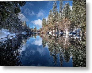 Snowy Reflection Time at the Lake - Metal Print